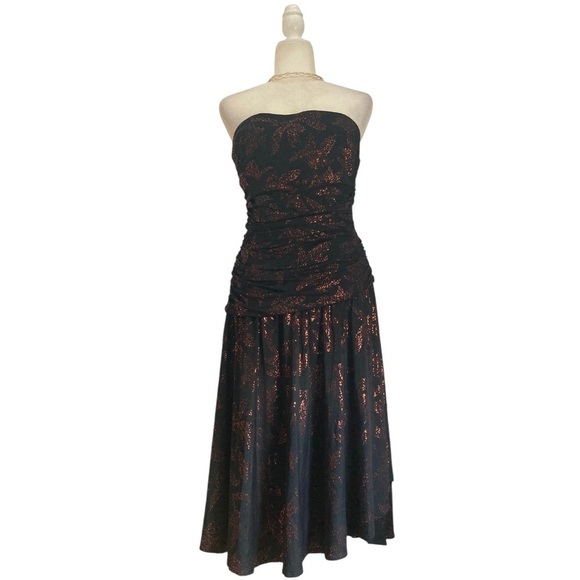 Costantino Strapless Cocktail Dress Shimmer Metallic Midi Made in Italy - Picture 12 of 13